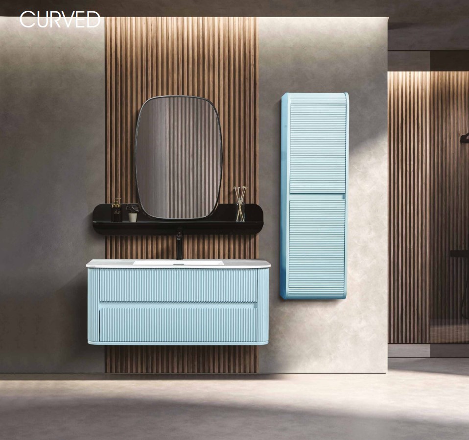 BANYO DOLABI CURVED BUZ MAVİSİ - BOY DOLABI 